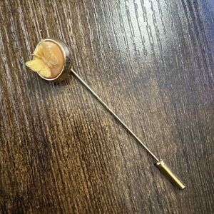 Vintage TRIFARI Butterfly Pink Cream Gold Tone Stick Pin Brooch Lapel